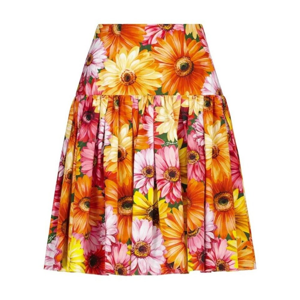 Dolce&Gabbana Floral-Print Poplin Flounce Skirt